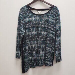 CJ Banks Womens Long Sleeve Asymmetric Top Size 2X Stretch Artsy Mature Abstract